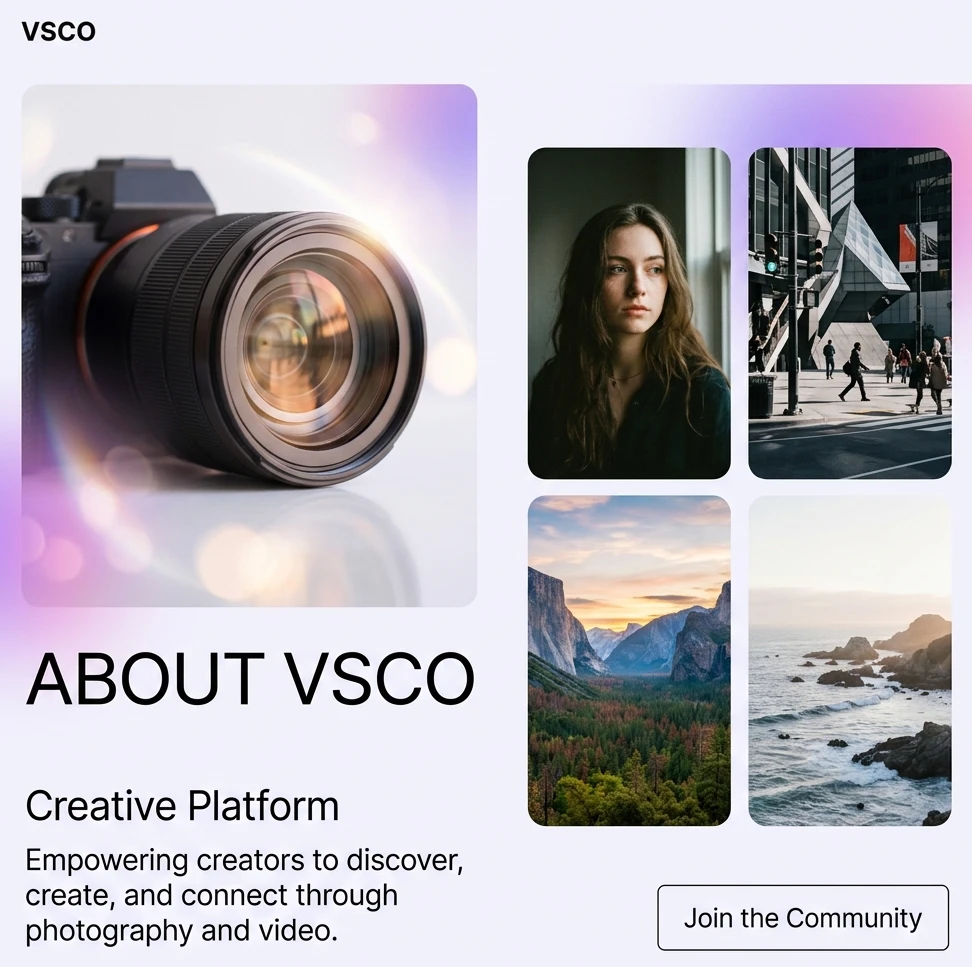 VSCO creative photography platform - community of photographers, artists, and content creators