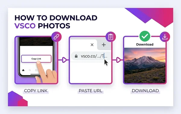 How to download VSCO photos in 3 easy steps - copy link, paste URL, download in 4K quality